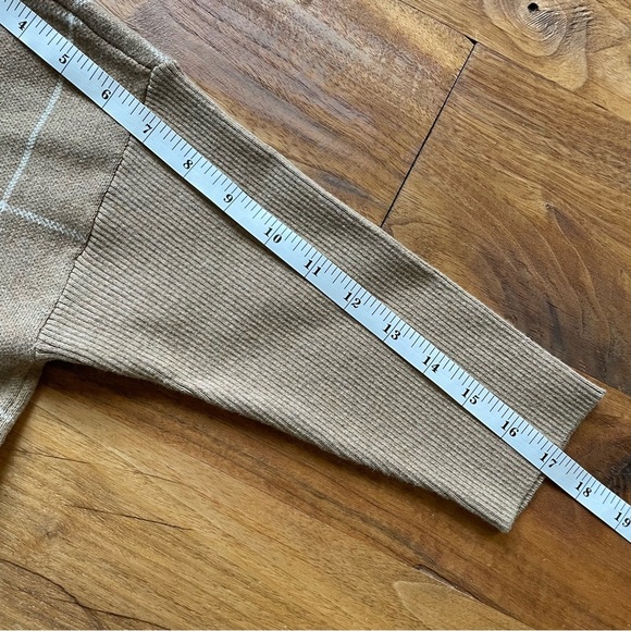 Loft Camel Tan Windowpane Cotton Boxy Cowl Turtleneck Sweater size L - Picture 11 of 13